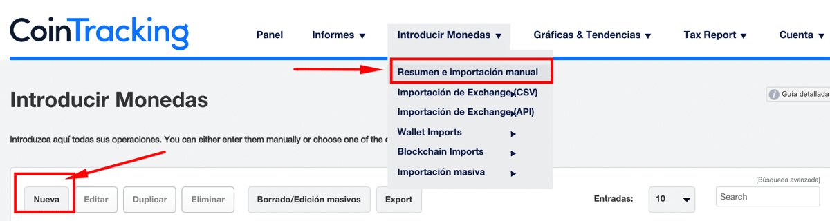 importacion manual cointracking